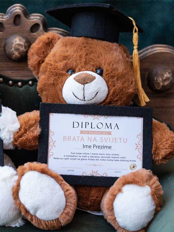 Plišani medo 27cm – Diploma za najboljeg brata