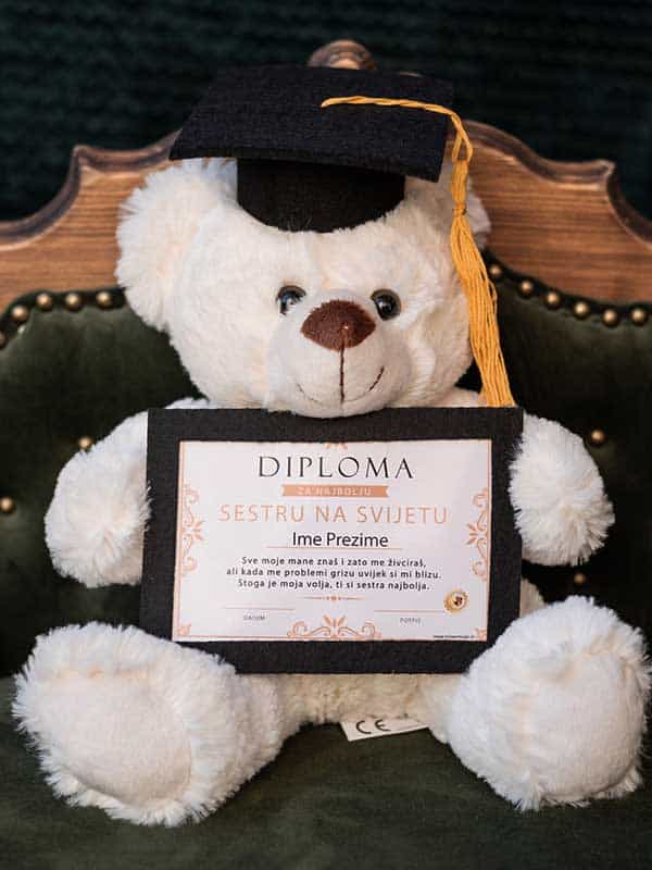 Plišani medo 27cm – Diploma za najbolju sestru